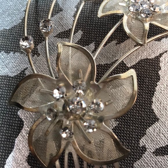 Vintage SILVER & RHINESTONE BRIDAL-HAIR PIECE well made 1960s - Picture 5 of 8